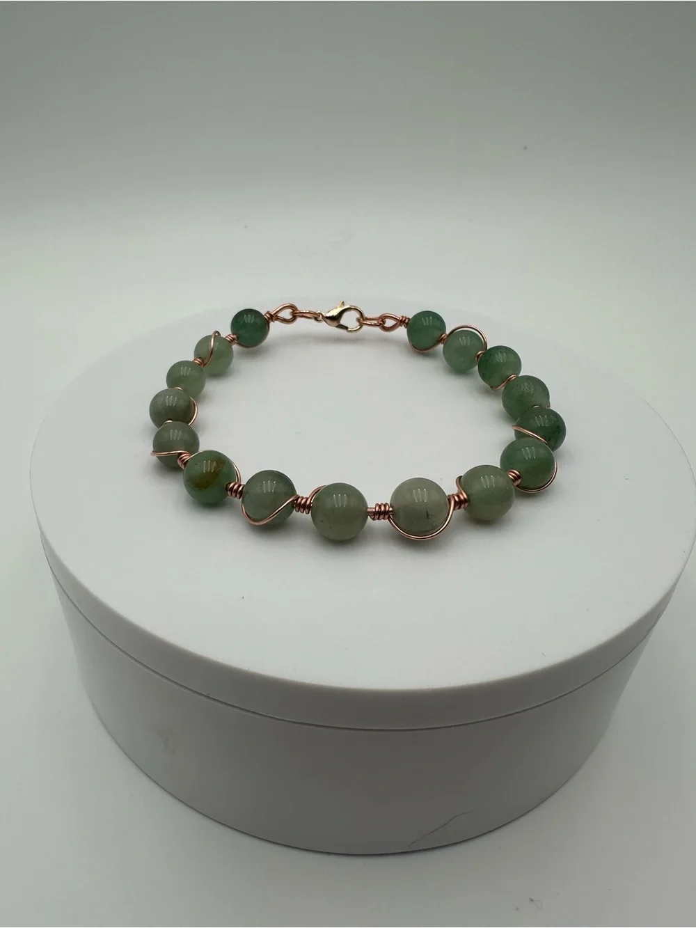 Handmade Green Aventurine Wire Wrapped Bracelet Rose Gold Copper Boho Jewelry